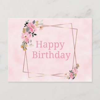 Happy Birthday Card - Pink Flowers Postkarte