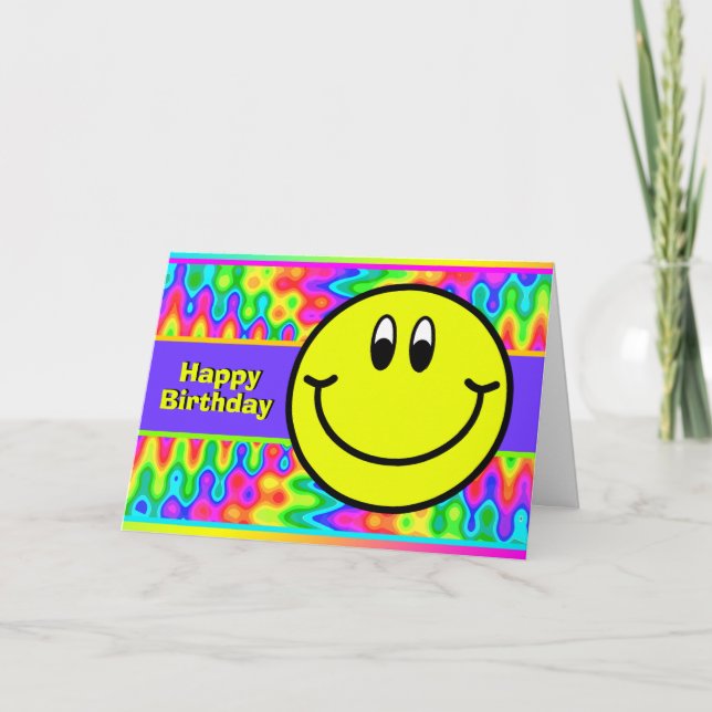 Happy Birthday Card Psychedelic Lächeln Gesicht Karte (Vorderseite)