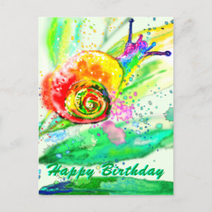 Happy Birthday Card Rainbow Snail Painting Postkarte