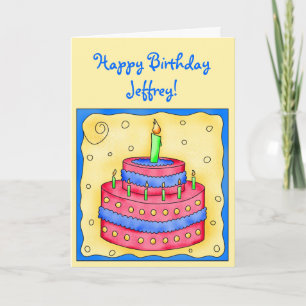 Happy Birthday Card Red Cake on Yellow Karte