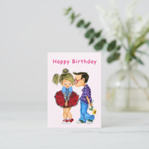 Happy Birthday Card Romantic Couple Liebe Malerei Mitteilungskarte