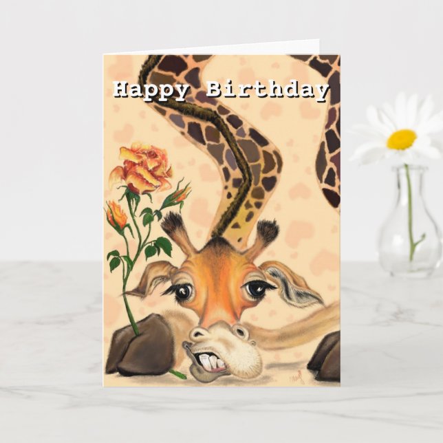Happy Birthday Card Romantic Giraffe Funny Karte (Kleine Pflanze)