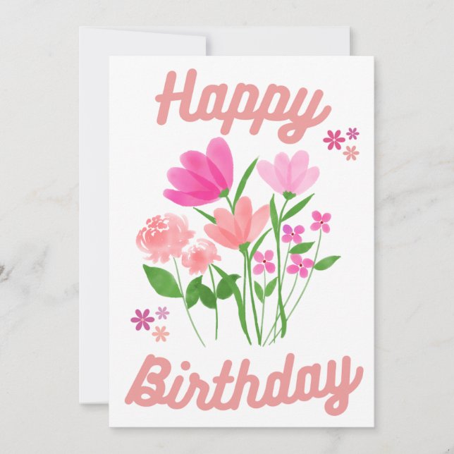 Happy Birthday Card Rosa Blume Einladung (Vorderseite)