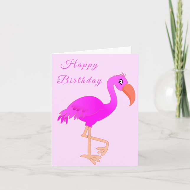 Happy Birthday Card Rosa Flamingo Karte (Vorderseite)