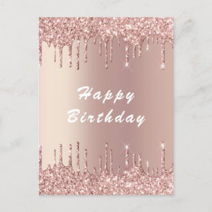 Happy Birthday Card Rose Gold Blush Glitzer Tropfe Postkarte