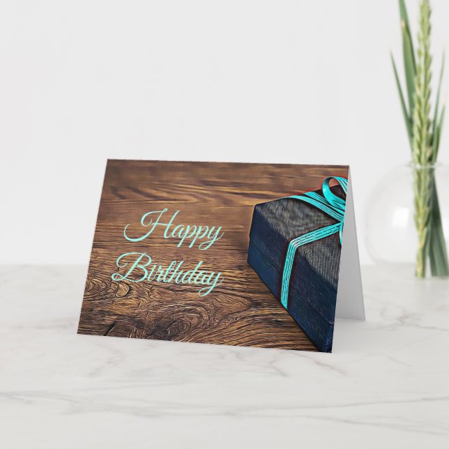 Happy Birthday Card Rustic Wood Black and Blue Karte (Vorderseite)