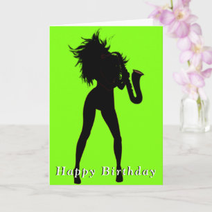 Happy Birthday Card Saxo Jazz Girl - Romantik Karte