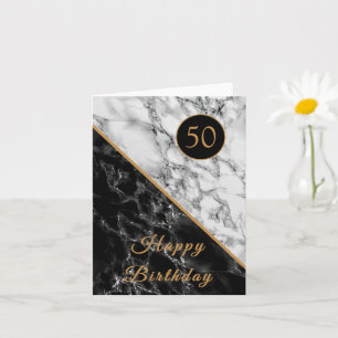 Happy Birthday Card Schwarz-weißer Marmor - Ihr Ja Karte