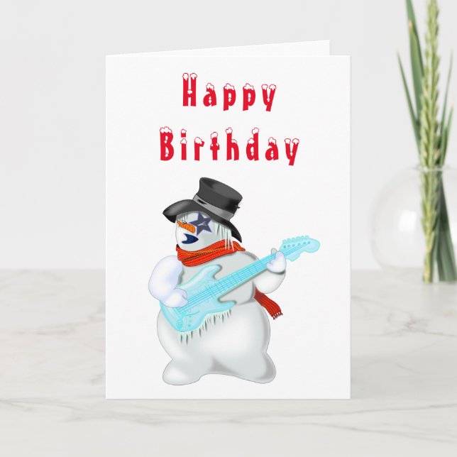 Happy Birthday Card Snowman Rock Gitarre Musik Karte (Vorderseite)
