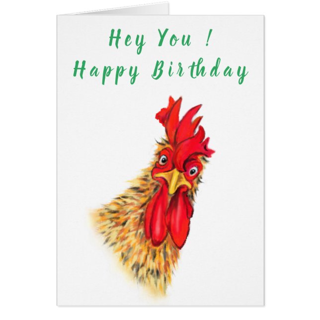 Happy Birthday Card Spielerisch Neugierig Rooster  (Vorne)