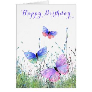 Happy Birthday Card Spring Colorful Butterflies