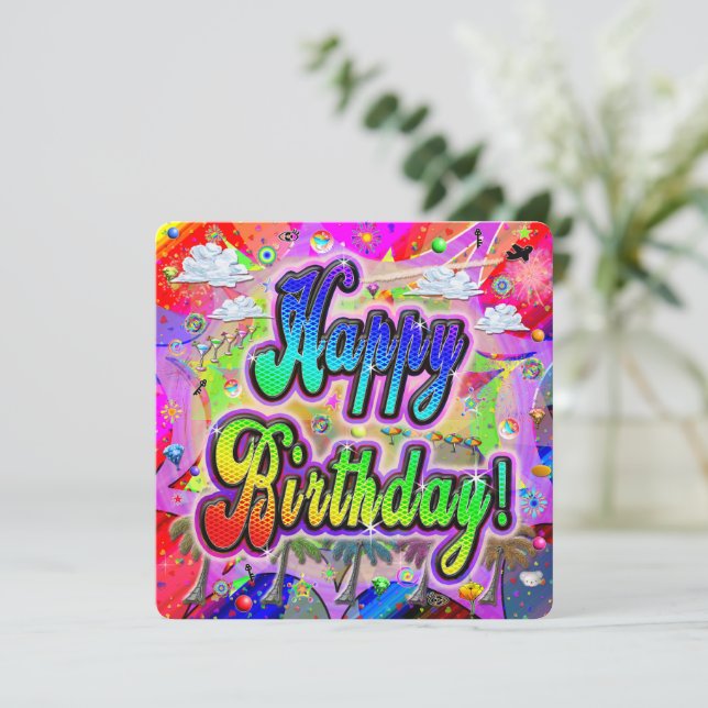 Happy Birthday Card Square Vista Express Einladung (Stehend Vorderseite)