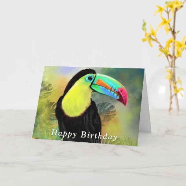 Happy Birthday Card Tropical Toco Toucan Bird Karte (Gelbe Blume)
