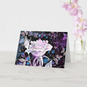 Happy Birthday Card Winter Rose und Schmetterlinge Karte
