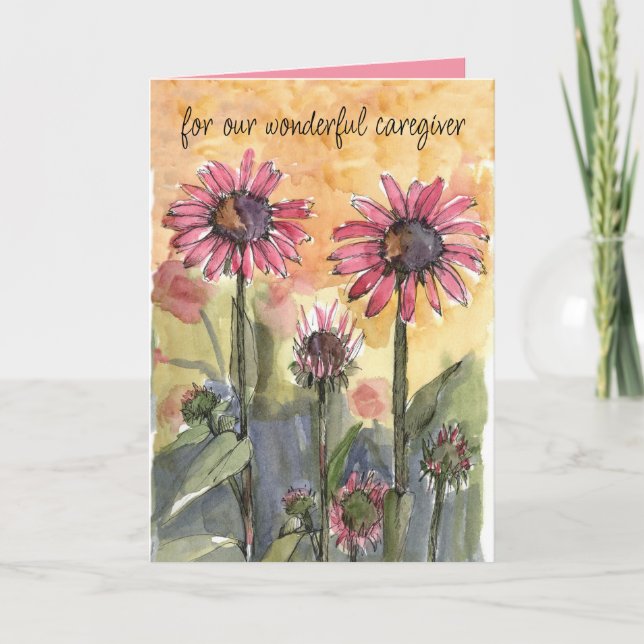 Happy Birthday Caregiver Pink Coneflowers Garten Karte (Vorderseite)