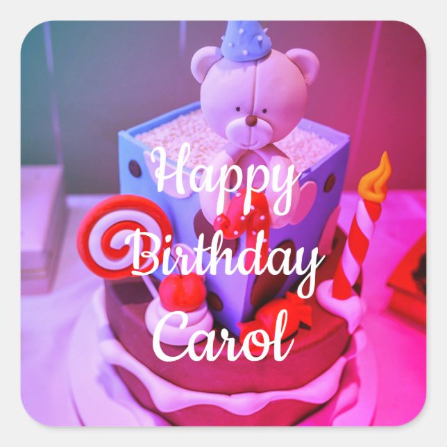 Happy Birthday Carol Quadratischer Aufkleber (Vorderseite)