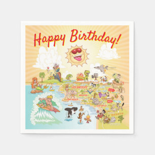 Happy Birthday Cartoon California Paper Napkin Serviette