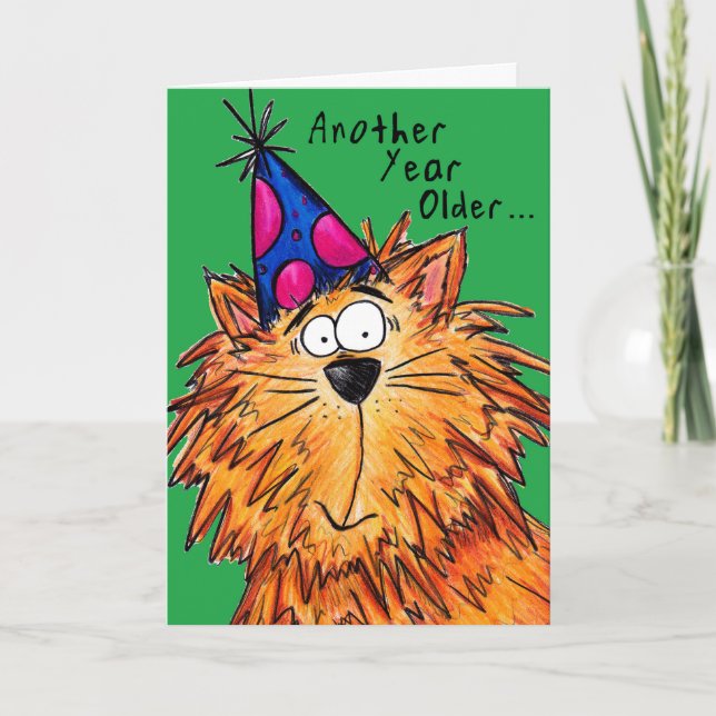 Happy Birthday Cartoon Cat Crazy Cat Lady Karte (Vorderseite)