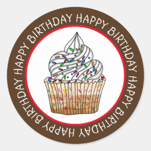 Happy Birthday Cartoon Vanilla Club Runder Aufkleber