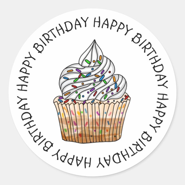 Happy Birthday Cartoon Vanilla Club Runder Aufkleber (Vorderseite)