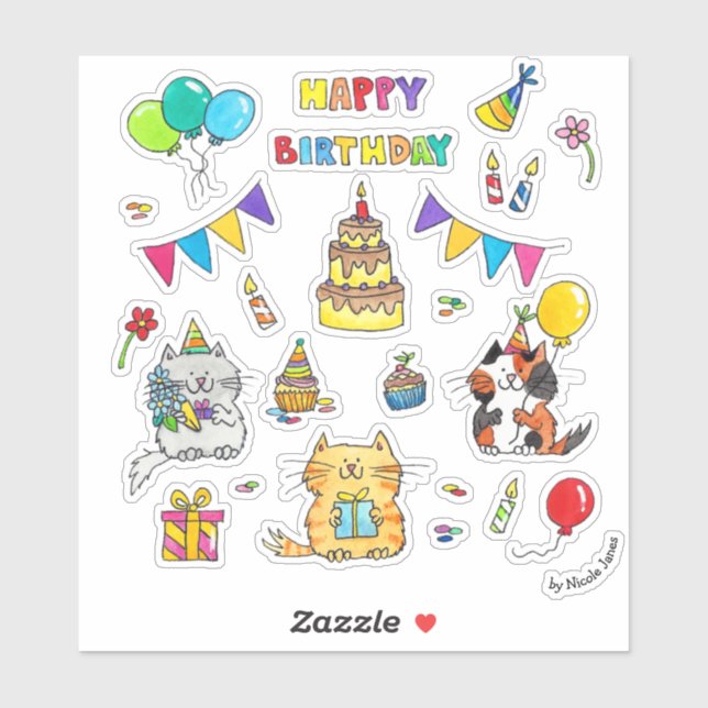 Happy Birthday Cat Aufkleber von Nicole Janes (Blatt)