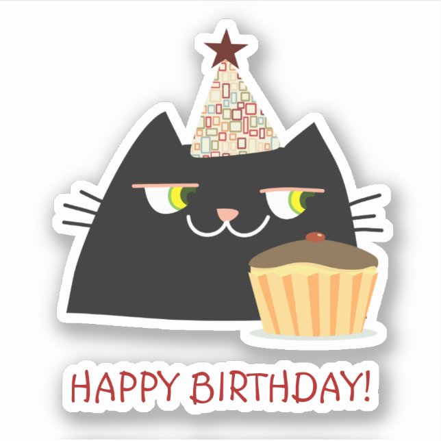 Happy Birthday Cat Black Funny Aufkleber (Vorderseite)