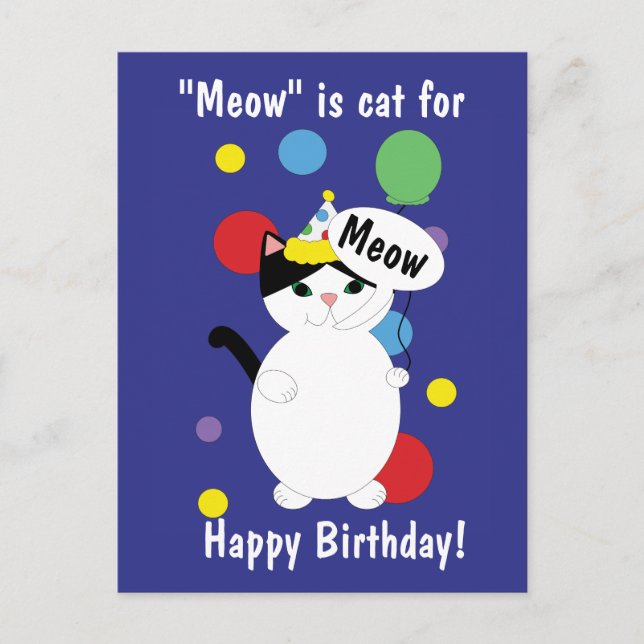 Happy Birthday Cat Colorful Funny Meow Personalisi Postkarte (Vorderseite)