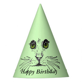 Happy Birthday Cat Face Big Green Eyes Partyhütchen