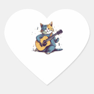 Happy Birthday Cat Gesang und Gitarre spielen Herz-Aufkleber
