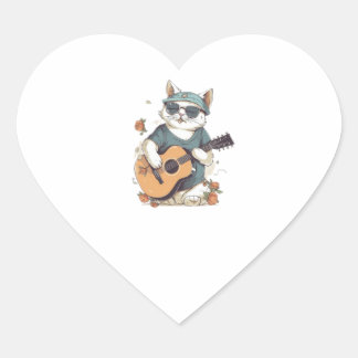 Happy Birthday Cat Gesang und Gitarre spielen Herz-Aufkleber