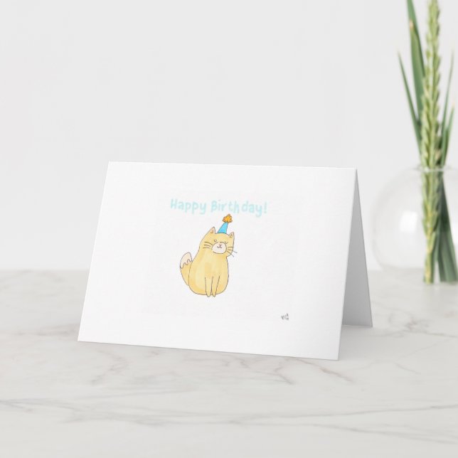 Happy Birthday Cat in Party Hat 2 Card Dankeskarte (Vorderseite)