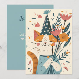 Happy Birthday Cat mit Blume Card Einladung