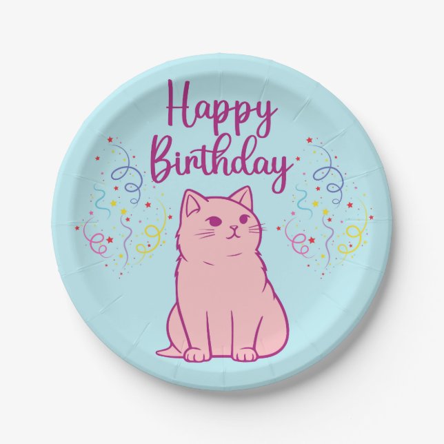 Happy Birthday Cat Pappteller (Vorderseite)