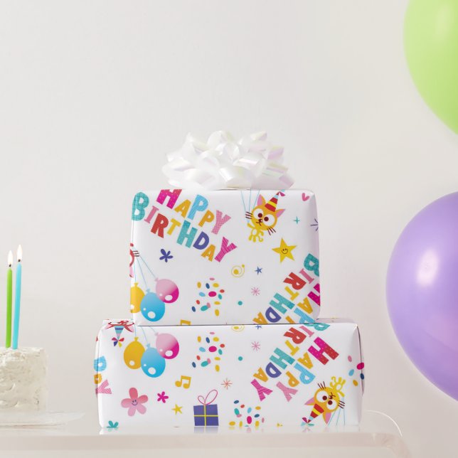 Happy Birthday Cat Party  Geschenkpapier (Partygeschenke)