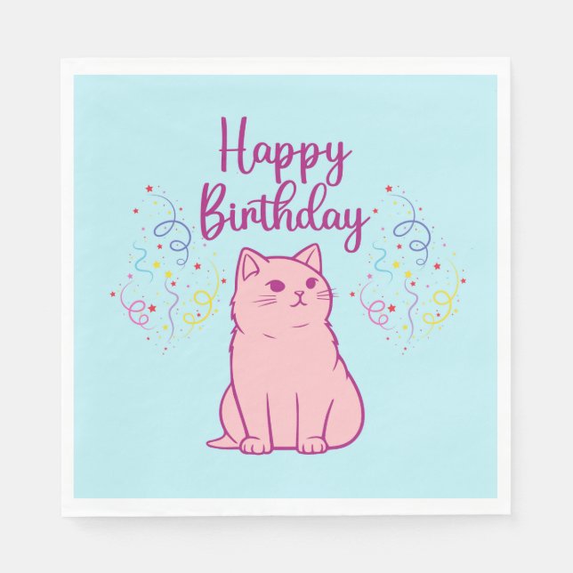 Happy Birthday Cat Serviette (Vorderseite)