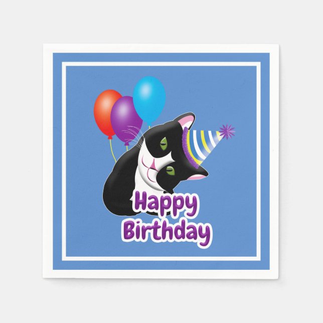 Happy Birthday Cat Serviette (Vorderseite)