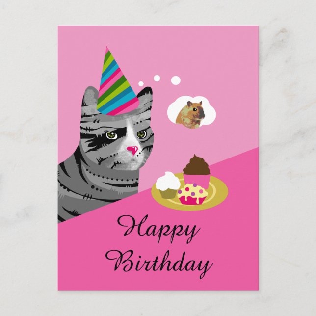Happy Birthday Cat with Cupcakes Postkarte (Vorderseite)