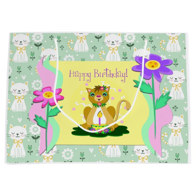 Happy Birthday Cats Große Geschenktasche Große Geschenktüte (Vorderseite)