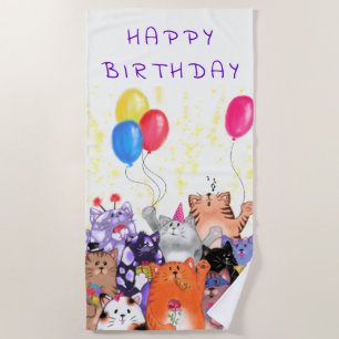 Happy Birthday Cats Party Beach Handtuch - Ihr Tex