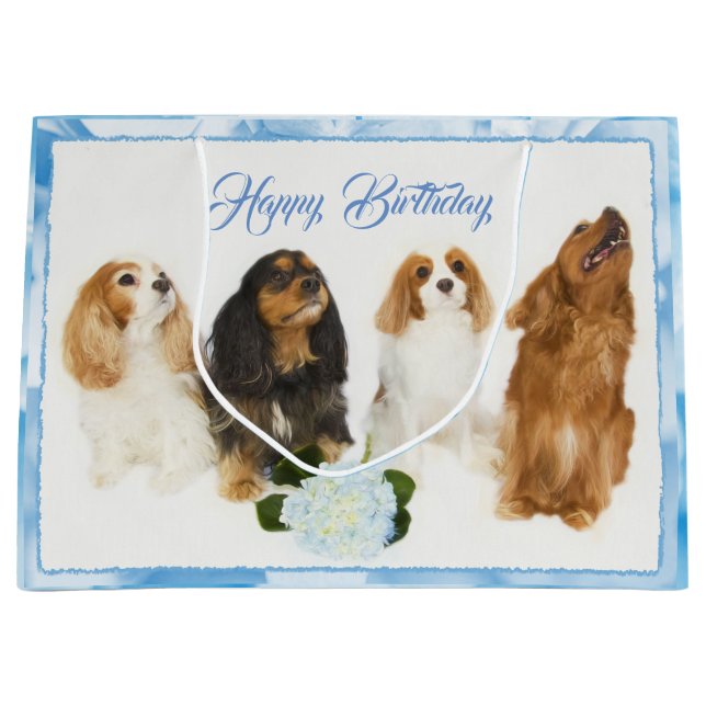 Happy Birthday Cavalier King Charles Spaniels Große Geschenktüte (Vorderseite)