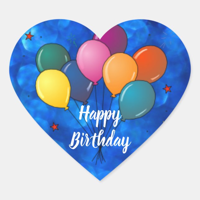 Happy Birthday Celebration Balloons Herz-Aufkleber (Vorderseite)