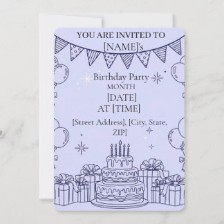 Happy Birthday Celebration Line Art – Tiered Cake Einladung