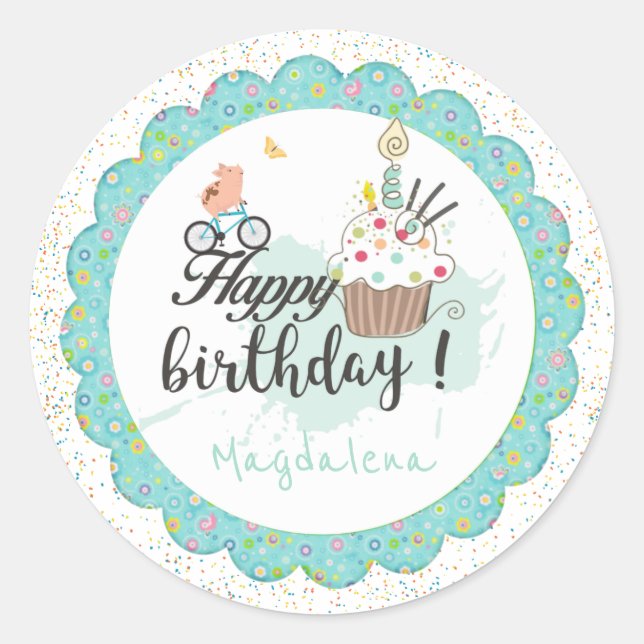 Happy Birthday Celebration Party Niedlich Cupcake Runder Aufkleber (Vorderseite)