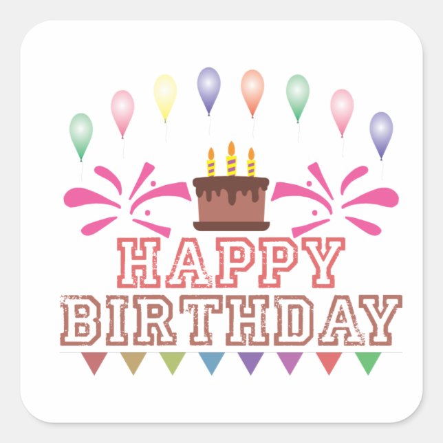 Happy Birthday Celebration Quadratischer Aufkleber (Vorderseite)