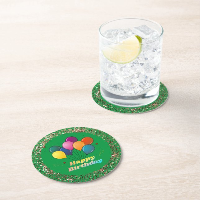 Happy Birthday Celebration Round Paper Untersetzer (Vor Ort)