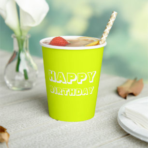 Happy Birthday Chartreuse grün weiß, modern kühl Pappbecher