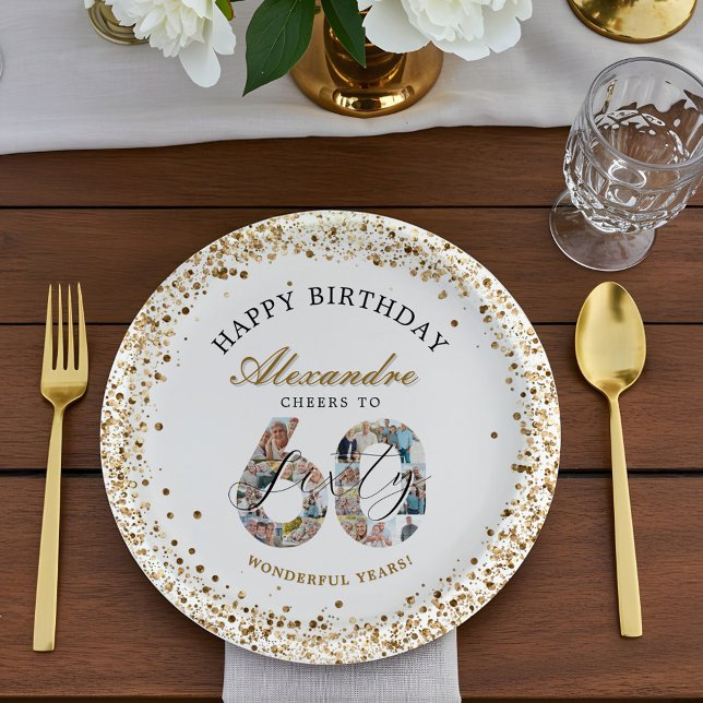  Happy Birthday Cheers To 60 Years Photo Collage Pappteller (Happy Birthday Cheers To 60 Years Photo Collage Paper Plates)