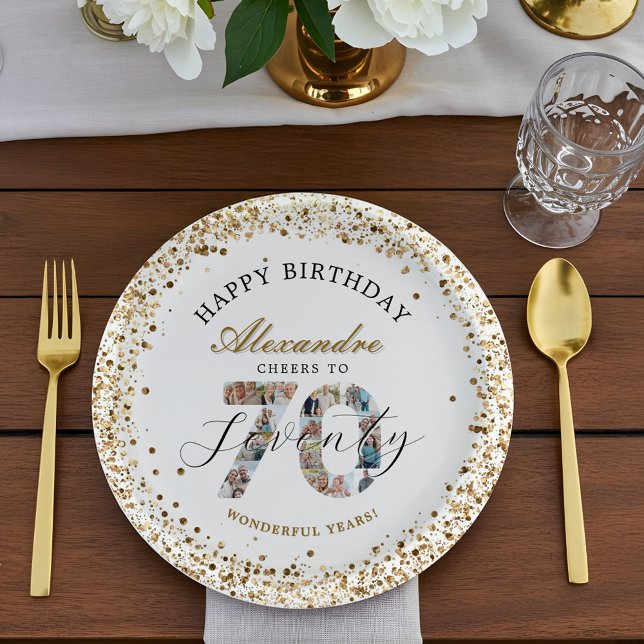  Happy Birthday Cheers To 70 Years Photo Collage Pappteller (Happy Birthday Cheers To 70 Years Photo Collage Paper Plates)