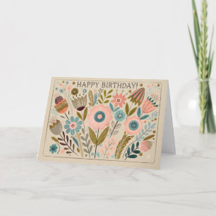 Happy Birthday Cheery Gouache Folk Art Floral Dankeskarte