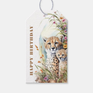 Happy Birthday Cheetah Baby und Mama Geschenkanhänger